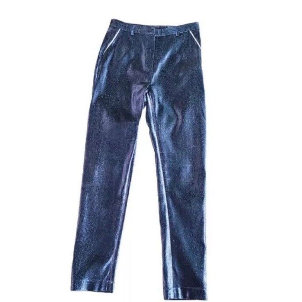 Vintage Georgine Metallic Blue Cigarette Pants